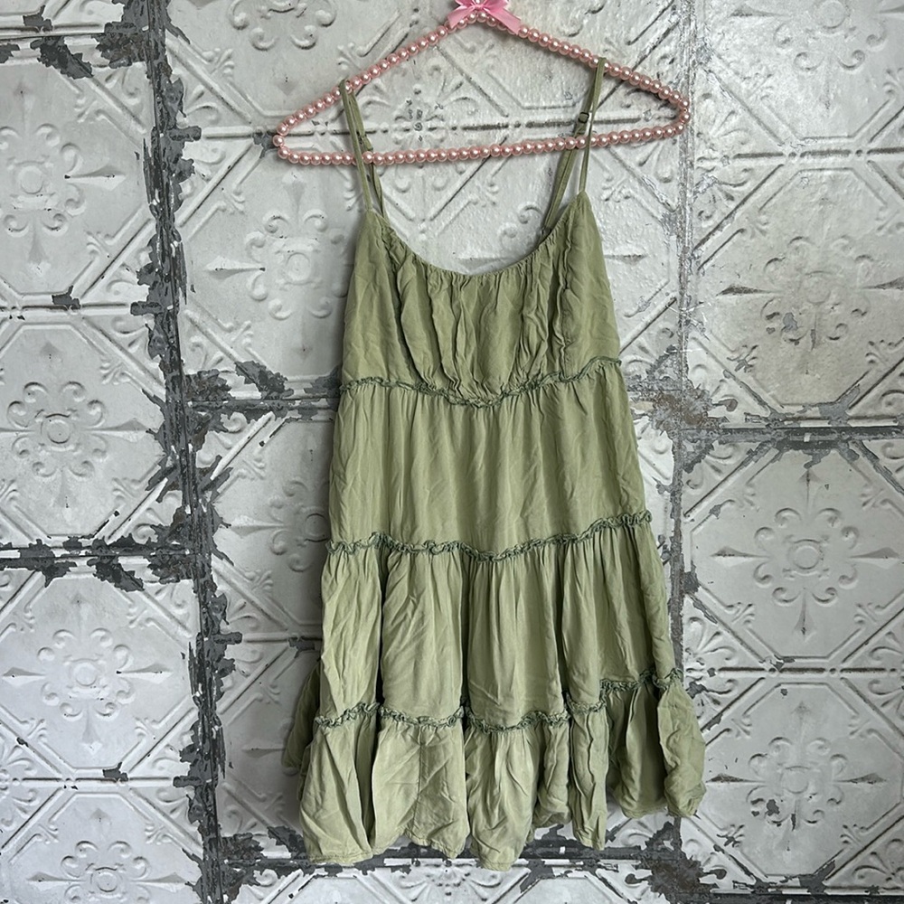 Aero light green babydoll ruffle tank dress